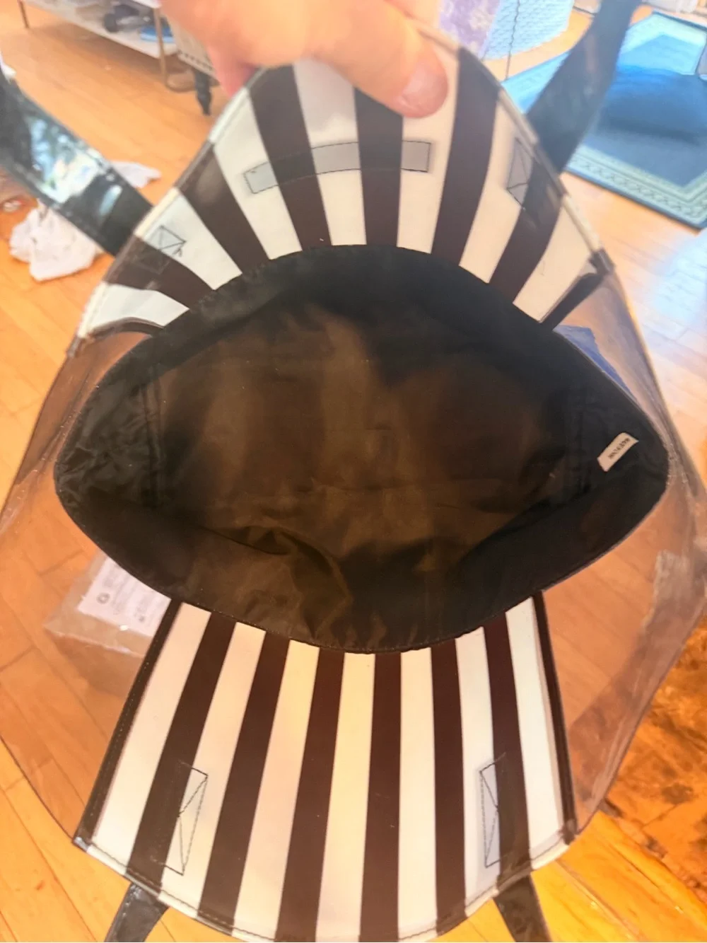 henri bendel Clear Tote with Blue Base and Black Straps